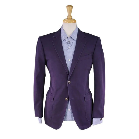 Gucci Current Solid Purple Patch Pocket 2-Btn Slim Fit Cotton Blazer Jacket 38S